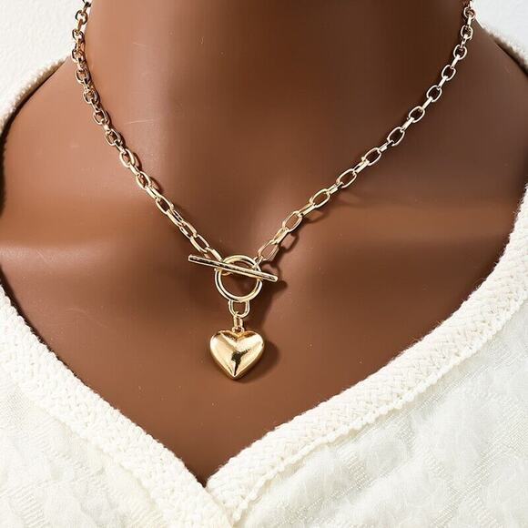 Gold Tone Heart Style Alloy Necklace Chain Fan Toggle Choker Chic Ellegant - Picture 1 of 6